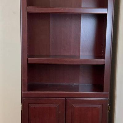 Tall Cherry-Finish Bookcase with Cabinet Storage