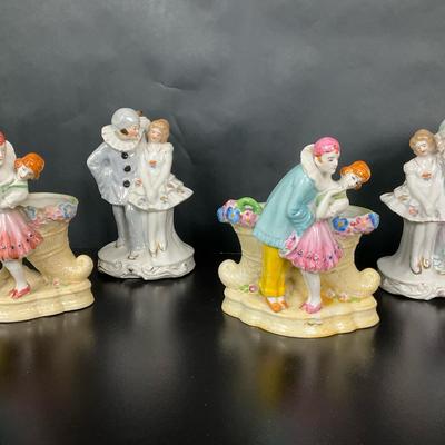 Set Of 4 Pierrot and Ballerina Porcelain Figurines