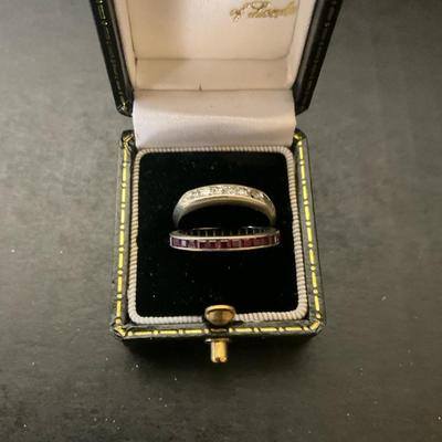 Set of Two Rings: Diamond Band and Ruby Eternity Band