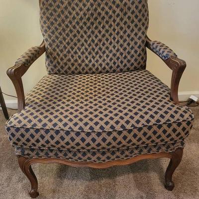Vintage Upholstered Accent Chair with Carved Wood Frame