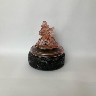 Blackberry Glass Clown Figurine on Black Pressed Glass Base