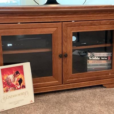 Wood Media Console with Glass Doors   