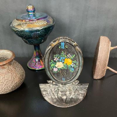 Vintage Doorstops, Vase, & Glass Dish Lot