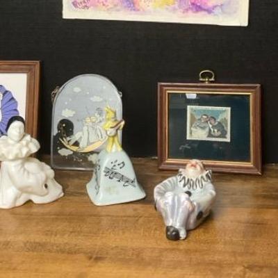 Pierrot and Harlequin Collectible Figurine and Art Lot