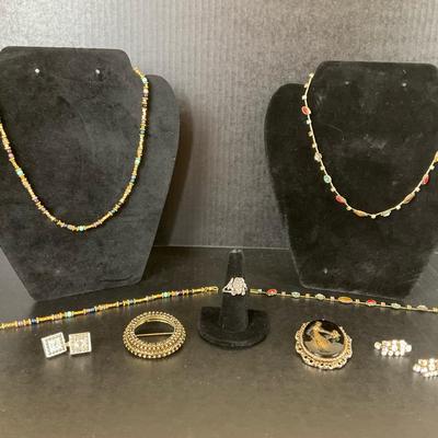 Costume Jewelry Lot with Necklaces, Brooches, and Earrings  