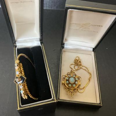 Vintage Opal and Diamond Bracelet with Matching Pendant Necklace