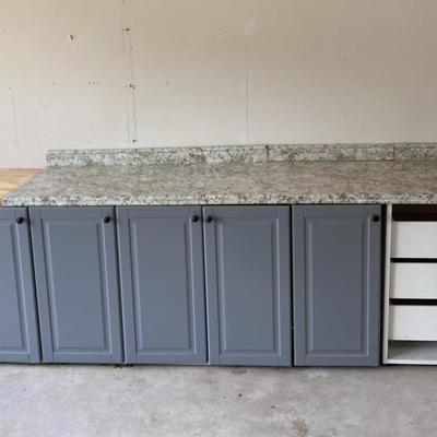 Formica Countertop with Blue Cabinet Set