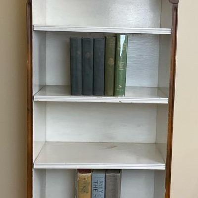 Vintage Tall Narrow Bookshelf with Decorative Top