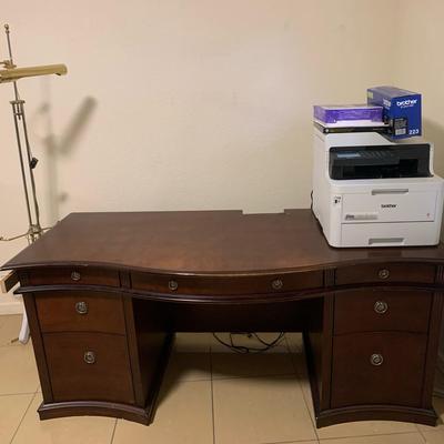 Wooden Desk With Standing Lamp