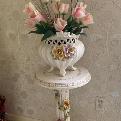 Ceramic Floral Podium With Floral Pot And Fake Flowers