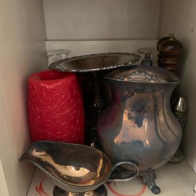 Silver Plate Dish ware With Misc Kitchen Items 