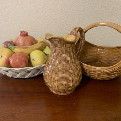 Ceramic Fruit Decor And Woven Basket Designed Pieces 