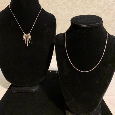 Sterling Silver Necklace W/ Cubic Zirconia And Marcasite Pendant And Sterling Silver Chain