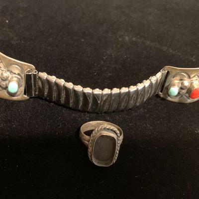 Sterling Silver Watch Tips On Stainless Band And Scrap Sterling Silver Ring No Stone