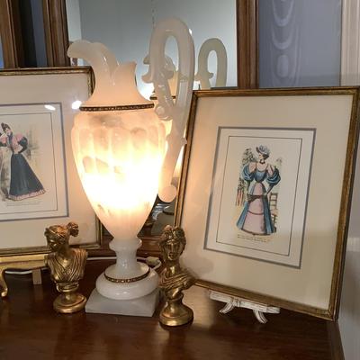 Printed Picture Frames, Statues, And Heavy Stone Lamp-Appears To Be Marble ￼