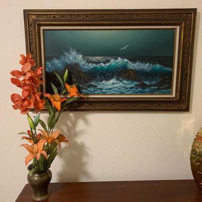 Ocean Scene Painting And Faux Flowers