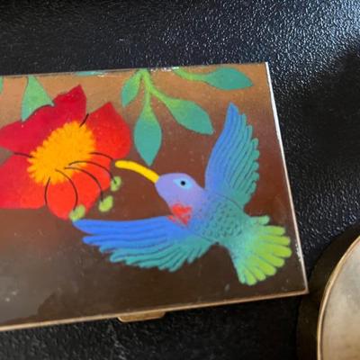 BEAUTIFUL CIGARETTE CASE WITH INLAY OF HUMMINGBIRD AND HONEYSUCKLE...