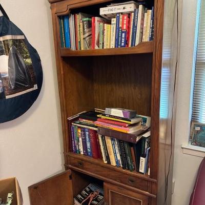Lighted bookcase and books