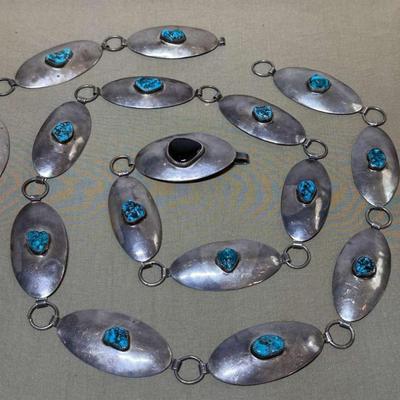 Silver onyx & turquoise concho belt