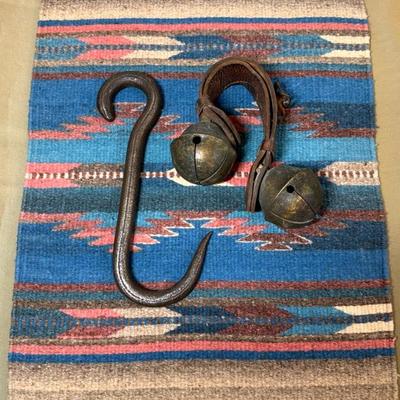 Antique swedish rump strap sleighbells metal hook