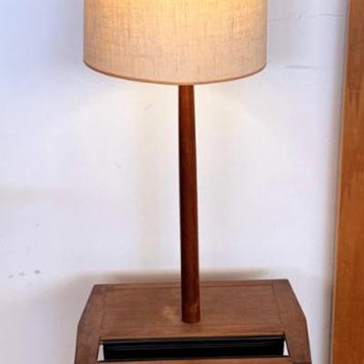 Mid century teak floor lamp with magazine holder
