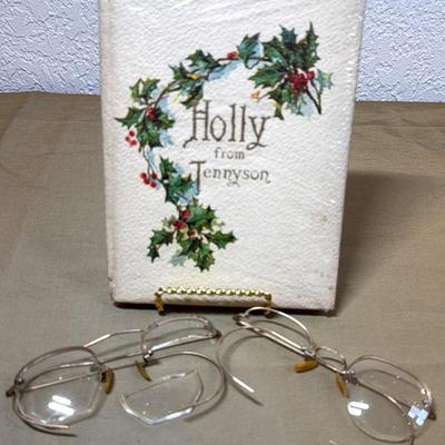 Holly from tennyson book & antique reading glasses
