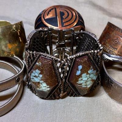 Bracelets copper silver, molded plastic & brass