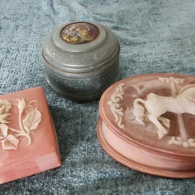 Vintage Powder Puff Music Box and Trinket Boxes 