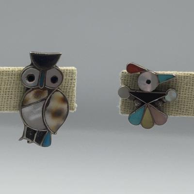 Sterling and Gem Stone Bird Earrings - Native American Made