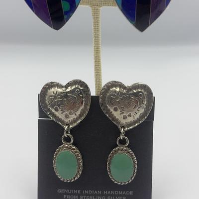 Sterling and Gem Stone Heart Shaped Earrings