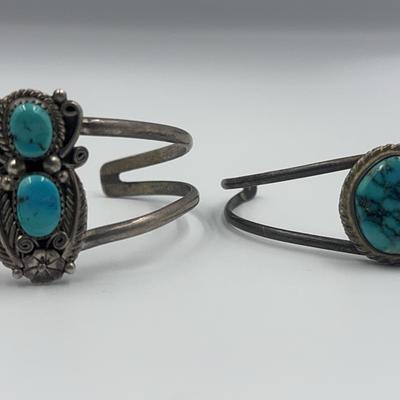 Two Vintage Sterling and Turquoise Bracelets 