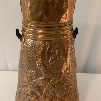 Mid 20th Century Brass Copper Coal Scuttle Umbrella Cane Stand Ash Scuttle Fireplace Bucket 