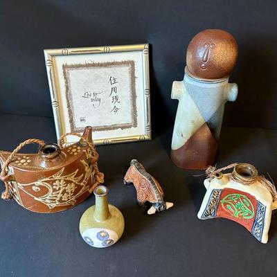 Eclectic Decor Lot- Pottery & Framed Print 