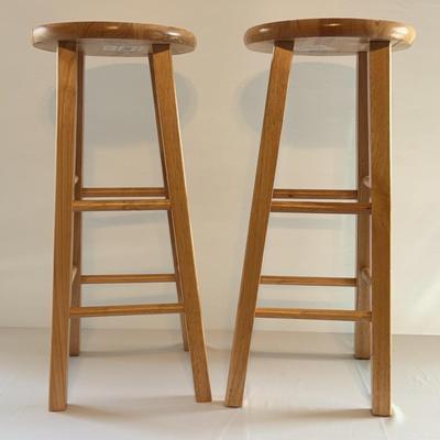 Set Of Two 29” Natural Wood Barstools