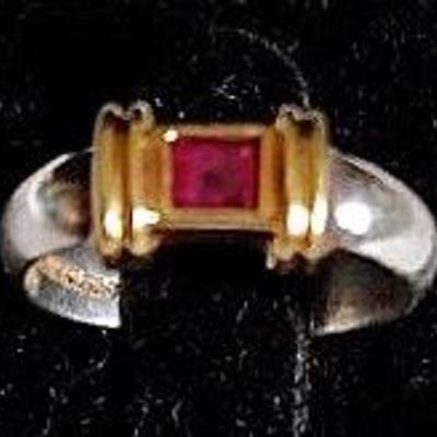 Tiffany & Co. 18KYG & 925 Sterling And Ruby Ring