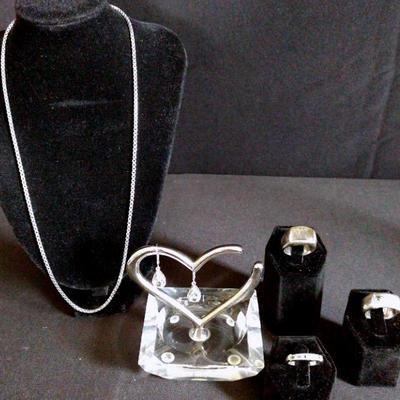 White Gold & Mfg'd Aquamarine Earrings, Sterling Rings And Necklace