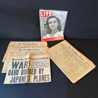 Newspaper Articles During WWII 1941-1942 & 1947 Life Magazine With Elizabeth Taylor