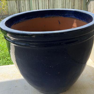 Large Blue Glazed Terra-Cotta Pot