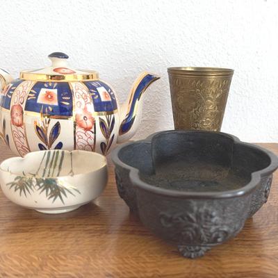 Sudlow's Burslem Welsh Teapot Gold & Cobalt Blue England/Asian Decor 