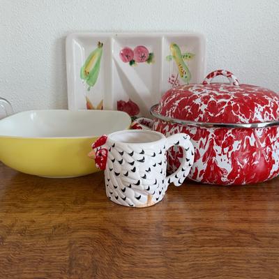 Golden Rabbit Red Swirl Dutch Oven/Yellow VTG Pyrex/Others