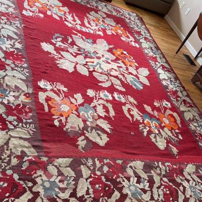 Large Floor Rug-Deep Red & Floral 
