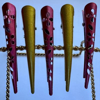 Beak clips (5 pcs, fuchsia and gold) 3"