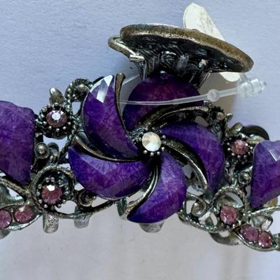 Metal hair claw clip with rhinestones,3" purple