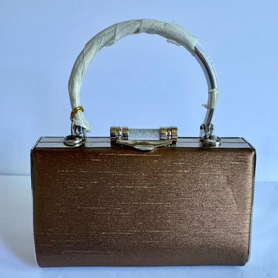 Brown evening bag with silver handle + strap