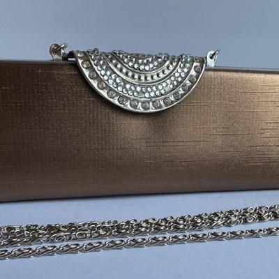 Brown and silver hard case bag with rhinestones + strap