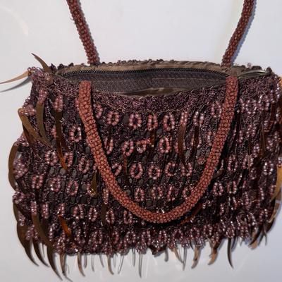Chocolate brown beaded hand bag