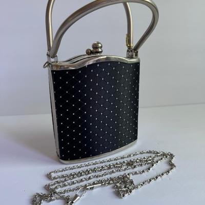 Black and silver hard case bag with rhinestones + strap