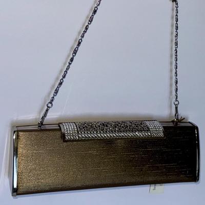 Brown clutch bag with rhinestones + strap