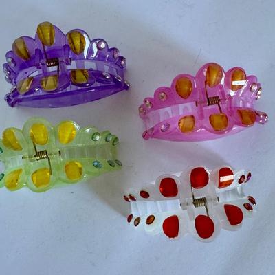 Clear hair claws, pink, purple, white and green, 4 pcs