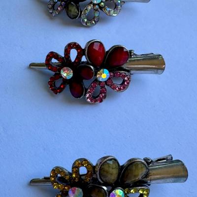 Metal hair clip with rhinestones, 2.5"